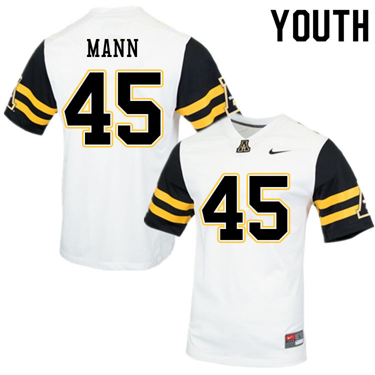 Youth #45 Jake Mann Appalachian State Mountaineers College Football Jerseys Sale-White - Click Image to Close